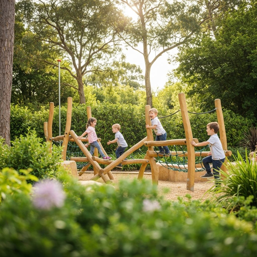 外遊び：自然の中で元気に遊ぶ園児