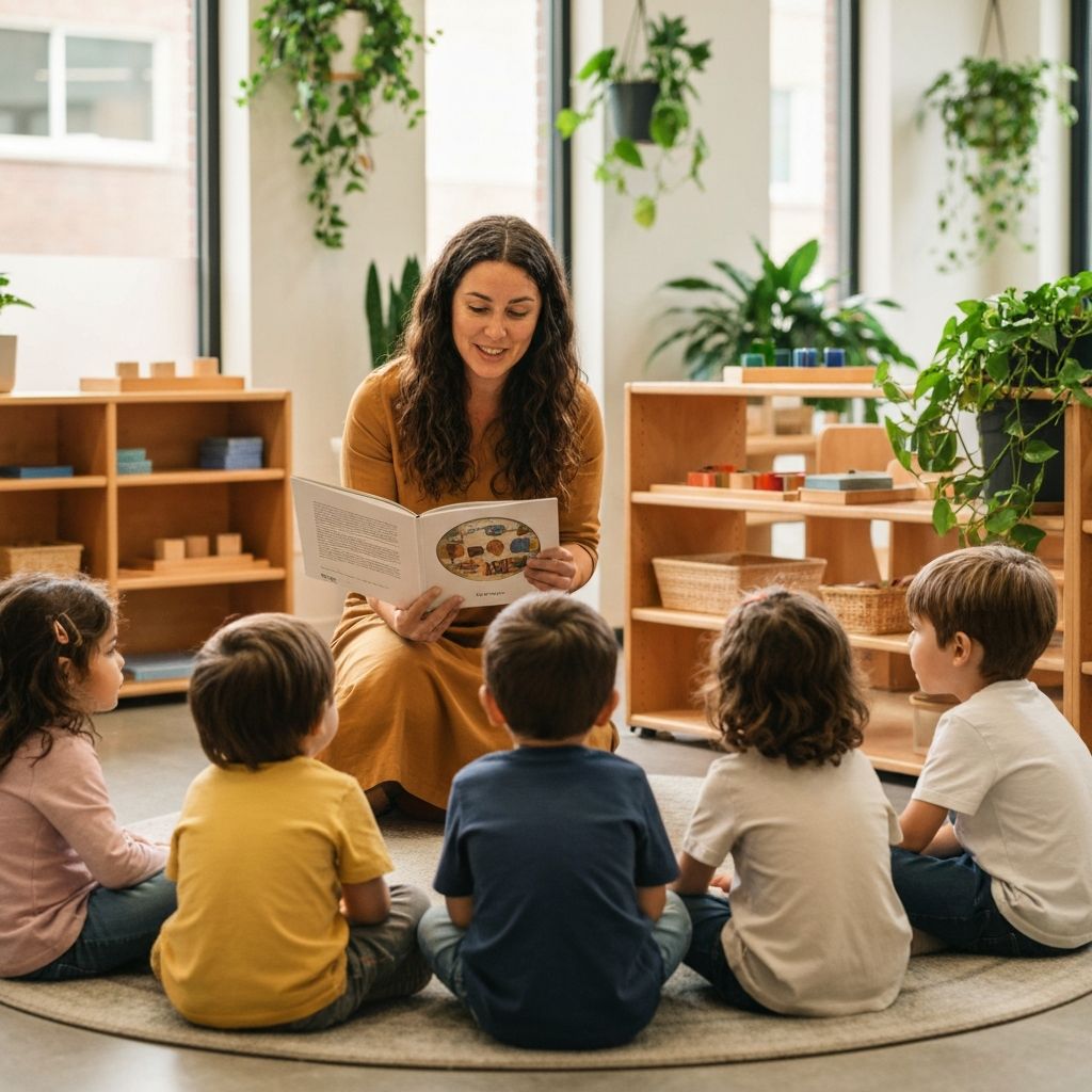 教室で子どもたちに絵本を読み聞かせる先生